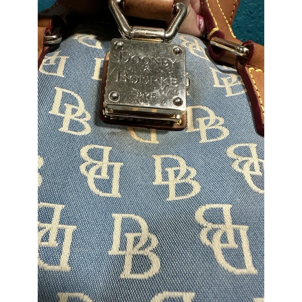 Vintage 1975‎ Dooney & Bourke Blue and Tan Canvas and Leather Handbag RARE
